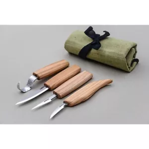 BEAVER CRAFT S09 Wood Carving Set - 4 Knives + Roll - Picture 1 of 4