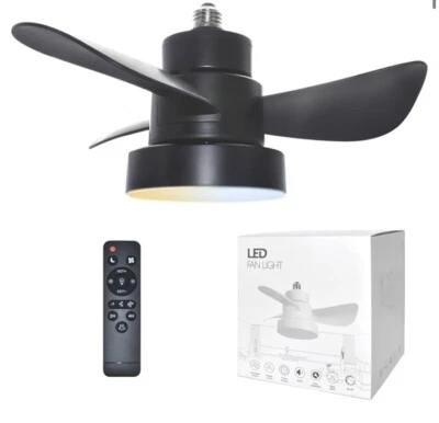 Light Socket Ceiling Fan/LED Remote Controlled Screw Dimmable 14.2” Timer Adjust - Image 1 of 4