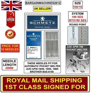 JUKI,BROTHER AUTO POCKET/WELTER SYS:MTX190SES 190 S=100/16 INDST MCHN SEW NEEDLE - Picture 1 of 9