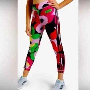 Adidas Marimekko Leggings Girls Medium 11-12Y Floral Believe This Red Pink New - Picture 1 of 13