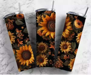 20oz STAINLESS STEEL Skinny Sunflower Tumbler | Floral Tumbler | Coffee Tumbler - Picture 1 of 5