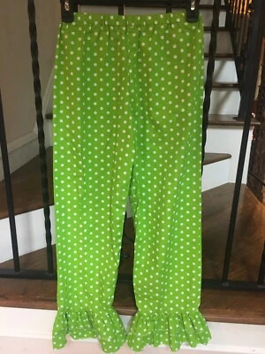 Cute! Little Girl’s Size 12 Pajama Pants Bottoms Polka-Dots Green Cotton - Image 1 of 3