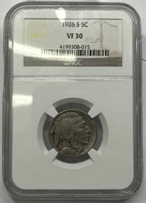 1926 S Buffalo Nickel 5¢ - NGC VF30 - Image 1 of 3
