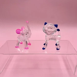 Vintage Acrylic Lucite Animal Figurine Cat And Elephant Lot Of 2 - Imagen 1 de 4