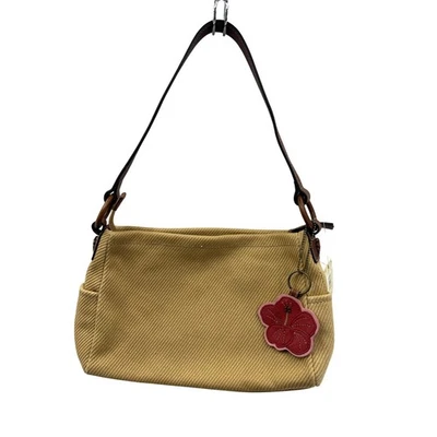 Bolso de Hombro Fossil Los Rios Top Cremallera Camel Tostado Lona Cuero Flor Dije Foto 1 de 4