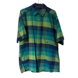 Tommy Hilfiger Shirt Mens Medium Green Blue Checked Short Sleeve Vintage Cotton - Picture 1 of 12