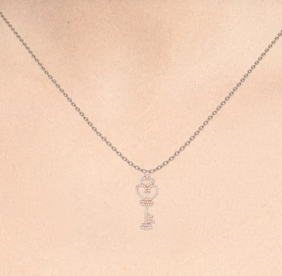 10K Rose Gold Heart Top Key Pendant 1/6CT. Diamond With 18" 10K Rose Gold Chain - Image 1 of 4