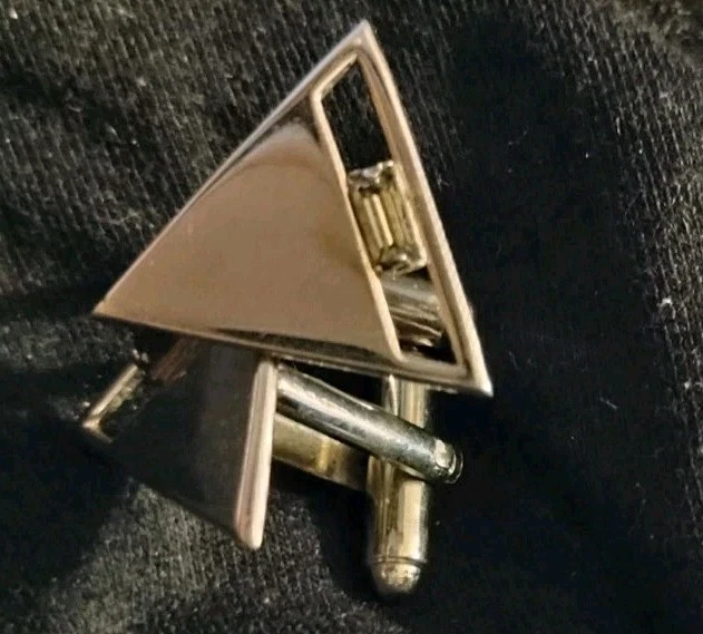 复古 Shields Fifth Avenue 袖扣银色紫水晶三角艺术装饰  — 第 1/3 张图片