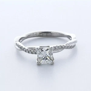 14K White Gold Engagement Ring Petite 1.31 CT Princess Lab-Grown Diamond F VS1 - Picture 1 of 5