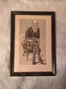 Litografía vintage con estampado de caricaturas Charles Darwin Leslie Ward enmarcada años 30 - Imagen 1 de 9