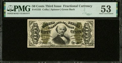 FR# 1335 Fractional 1864 Union Currency 50c Civil War Third 3rd Issue, PMG 53 - Image 1 of 4