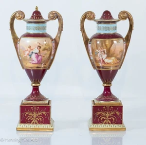 Atemberaubende antike Royal Vienna Porzellanurnen, signiert, für Teile / Reparatur beschädigt - Bild 1 von 12