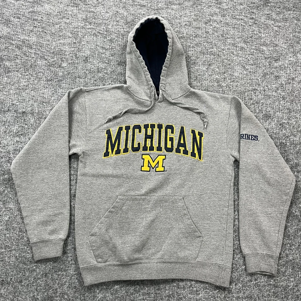 Michigan Wolverines Hoodie Mens Medium Gray Sweater NCAA Old Varsity Brand - Image 1 of 4