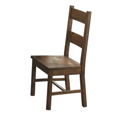 Benjara Chambr Silla Lateral de Comedor de Madera Sin Brazos, Rústica Marrón Dorado, Juego de 2 Foto 1 de 4