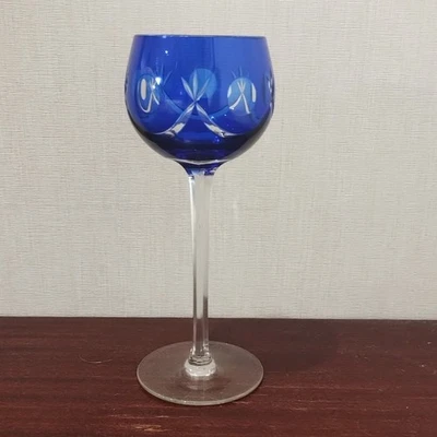Vintage Wine Hock Glass, Bohemian Blue Cobalt  Hexagonal Long Stem 20 cm - Image 1 of 4