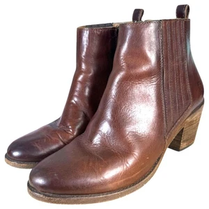 Bota Chelsea Frye Alton Tacón Grueso Borgoña Cuero Coñac Talla 8 B  - Imagen 1 de 9