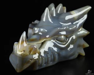 5,7 Zoll Premium Brasilianischer Achat geschnitzter Kristall Drachenkopf Schädel, Kristall Heilung - Bild 1 von 8