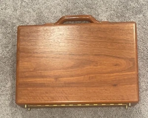 NICE! Presto Wood Briefcase Cloth Interior Combo Locks Vintage - Picture 1 of 9