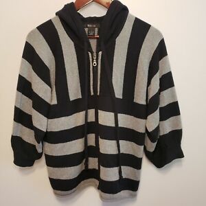 Style & Co Women's Size L Striped Full Zip Hoodie Black/Silver Sparkly
