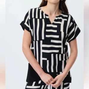 Joseph Ribkoff 231157 Black & Beige Abstract Geometric Print Blouse Plus Size 20 - Picture 1 of 7