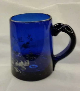 Jarra de cerveza antigua "Para Navidad" siglo XIX Cristal azul con demolición. - Imagen 1 de 4