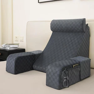 Reading Pillow for Sitting in Bed Backrest Support with Armrest and Pockets Grey - Picture 1 of 12