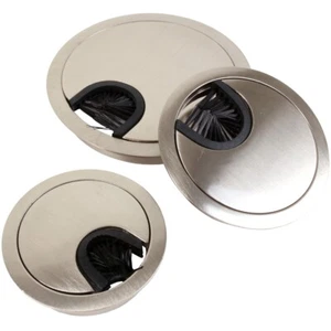 BRUSHED NICKEL DESK GROMMETS Computer Table Cable Lead Tidy Plug Hole Cover Cap - Picture 1 of 21