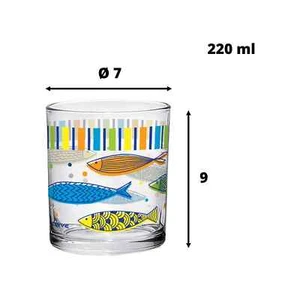 Set 3 Bicchieri Da Acqua 22 cl Le Poisson, Vetro Con Decoro Pesci Colorati Cerve - Foto 1 di 5