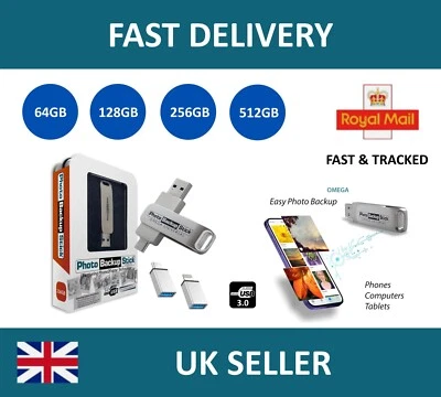 OMEGA Photo Backup Transfer Phone PC MAC 64GB 128GB 256GB 512GB Copy Images auto - Image 1 of 4