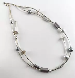 Vintage 925 Sterling Silver Contemporary Bead Necklace Modernist Ball Charm 44cm - Picture 1 of 9