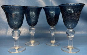 Juego de 4 copas de agua vintage Artland iris pizarra azul burbuja vidrio - Imagen 1 de 10