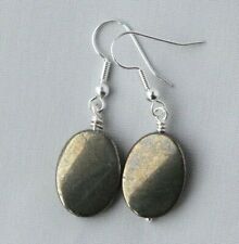 PYRITE TWISTED OVAL DROP EARRINGS ~ SILVER PLATED
