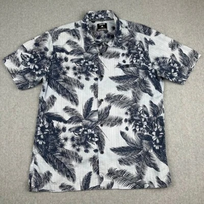 HURLEY Men's WHITE & BLUE Tropical Palms Short Sleeve Patio Shirt LARGE Hawaiian - Image 1 of 4