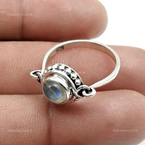 Labradorita Piedra 925 Plata de Ley Compromiso Anillo de Banda Joyería US 8 - Imagen 1 de 10