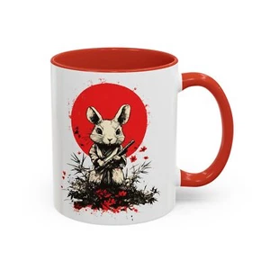 Tazza da caffè Samurai Mouse, tazza simpatica animale, regalo per amanti degli anime, accento rosso - Foto 1 di 13