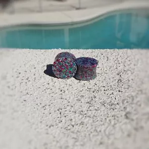 Silver Dark Pink Holographic Glitter Resin Ear Plugs - Ear Gauges Double Flared - Picture 1 of 6