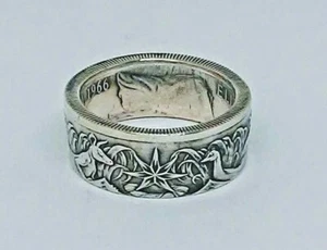 Coin ring MADE  from AUSTRALIAN SILVER  Half Dollar  Antique finish in size 9-14 - Picture 1 of 2