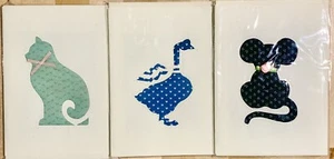 3 ENTZÜCKENDE GENÄHTE HANDGEMACHTE LEERE GRUSSKARTEN! KATZE, MAUS, GANS - Bild 1 von 4