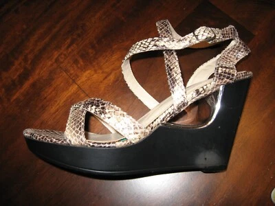 Andrew Geller, NEW,Snakeskin,Brown & Tan Strappy HIGH Wedge,Platform Sandal 8.5M - Image 1 of 4