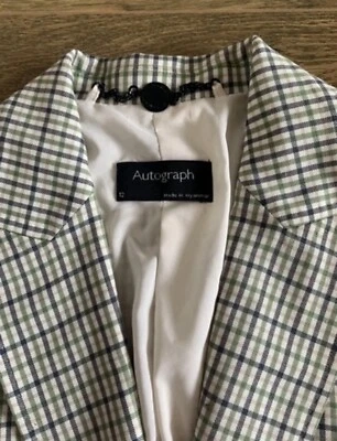 BNWOT Trouser Suit M&S Autograph Green Check Wool Jacket 12 Trousers 10 RRP175 - Image 1 of 4