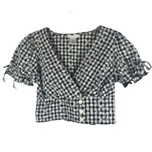 Kirious Black and White Checked Gingham Crop Top Size S
