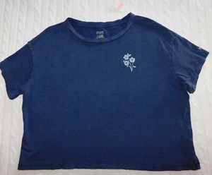 VICTORIAS SECRET ― S Pequeña ― ROSA Lavada Azul Marino Burnout Camiseta Cuadrada Nueva con Etiquetas BZ62 - Imagen 1 de 4