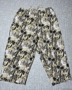 ONQUE Pants * SZ 3 XL Women’s palm Tree Pattern Drawstring Pants Pockets - Picture 1 of 5