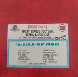 1977 Scanlens Rugby League Card Manly Sea Eagles Checklist UNMARKED - Picture 1 of 2