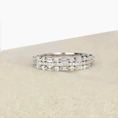 Anillo de circón plateado apilado multicapa para hombre o mujer talla 8 9 10 Foto 1 de 4