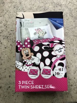 New Disney Minnie Mouse 3 Piece Twin Sheet Set Pillowcase Microfiber Bedding - Image 1 of 4