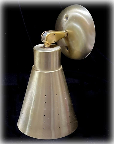 Vintage Mid Century Single Swivel Cone Perforated Brass Wall Sconce Light Lamp Cover