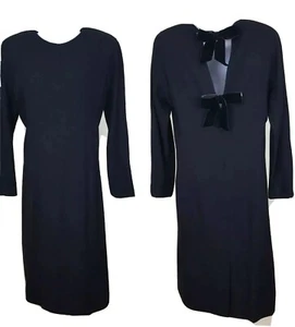 Mary Ann Restivo Women's Vtg 70s Dress 10 Black Classic Cocktail Back Velvet Bow - Picture 1 of 5