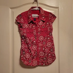 Limited Too Girls Western Short Sleeve Button Up, Red Paisley Print, Size Medium - Picture 1 of 4