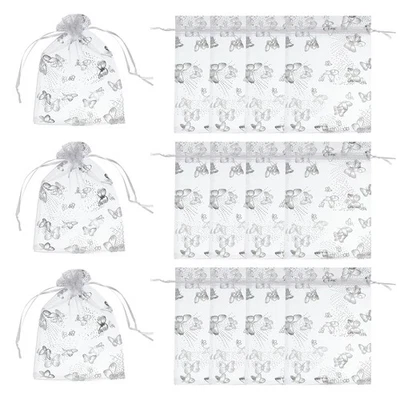 Organza Bags, 100 Pcs 5.1 x 7 Inch Butterfly Mesh Candy Pouch, White Silver Foto 1 de 4